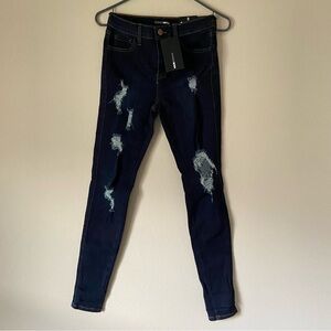 Fashion Nova Dark Wash Glistening Denim Jeans Pants Bottoms Fall Boho Girly